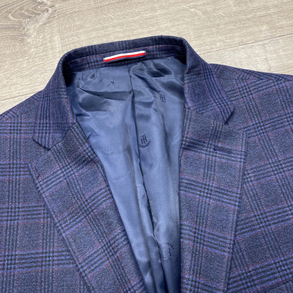 Tommy Hilfiger Blazer Mens 48R Blue Purple Plaid Stretch Sport Coat Business - Picture 5 of 11